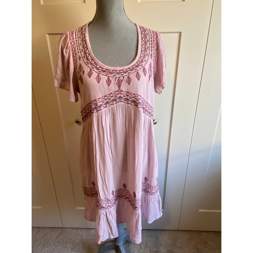 Knox Rose Dress Medium Boho Gauze Delicately Stitched Cottage Short Sleeve sku3